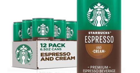 can of Starbucks and a case of cans behind it