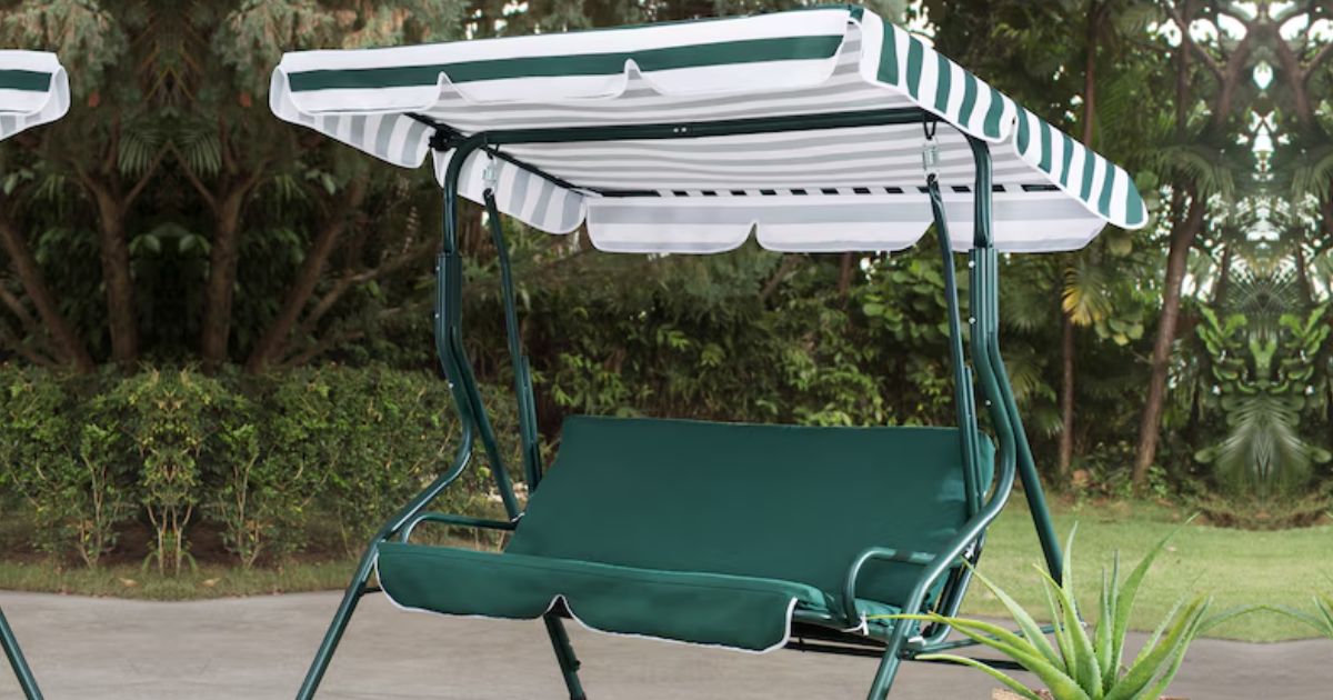 Sunjoy swing green swing with white and green striped awning