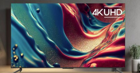 large TV with liquid graphics on it