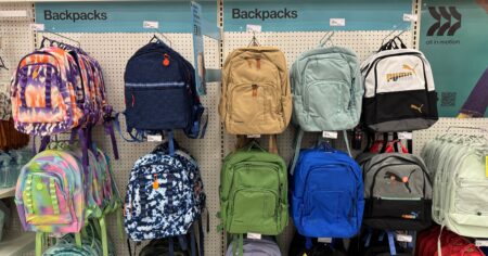 display of backpacks at Target