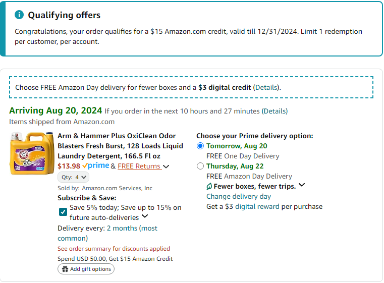 A H Laundry laundry detergent checkout screen