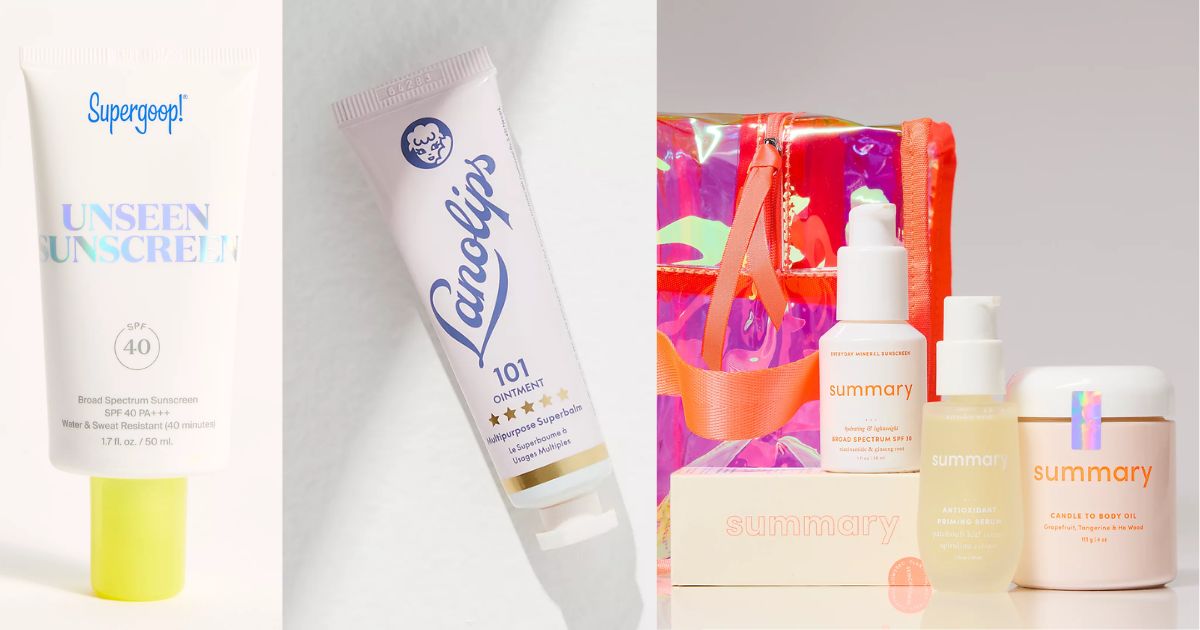 Supergoop, lanolips, and Summary beauty products