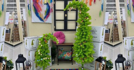grinch trees on display at Hobby Lobby