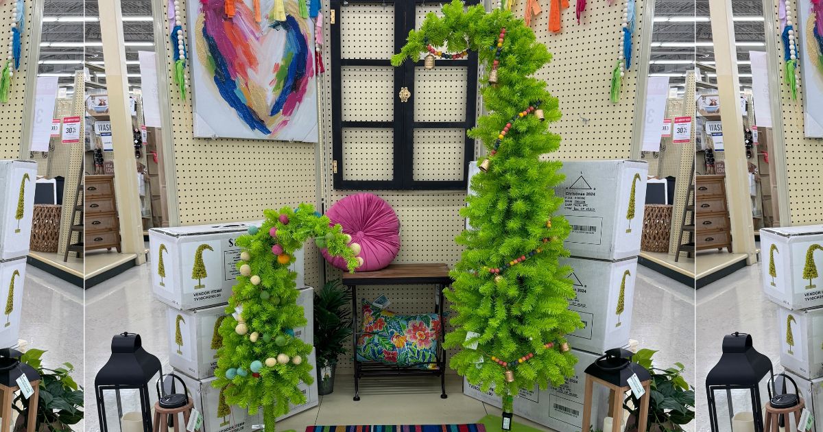 grinch trees on display at Hobby Lobby