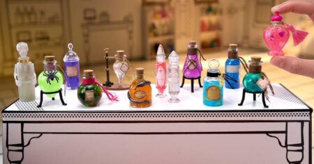 row of mini potions on a table