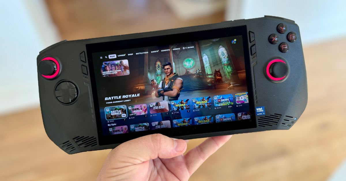 hand holding an MSI claw gaming console