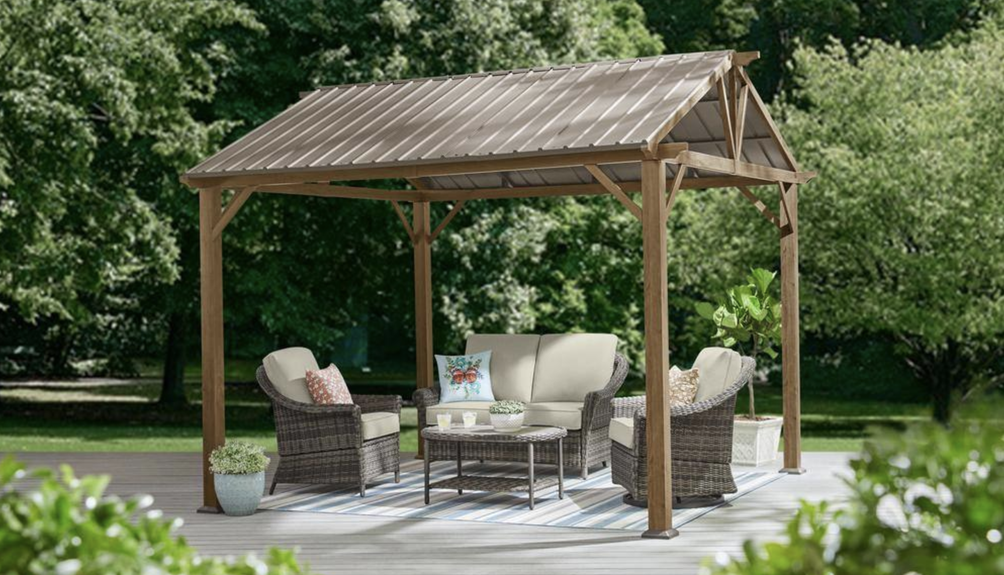 Providence Place 11 ft W x 10 ft D Brown Hard Top Gazebo Providence Place 11 ft W x 10 ft D Brown Hard Top Gazebo