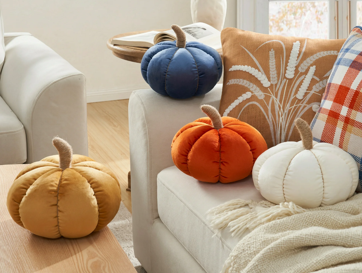 pumpkin pillows pillow pumpkins on a couch