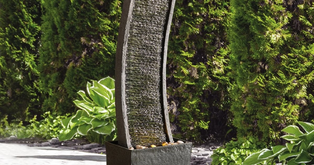 waterfall fountain on a patio