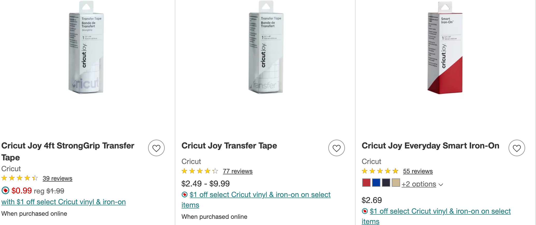 row of Cricut tapes