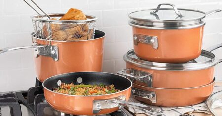 stacking pans on a stove