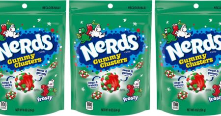 row of Nerds Gummy clusters frosty bags