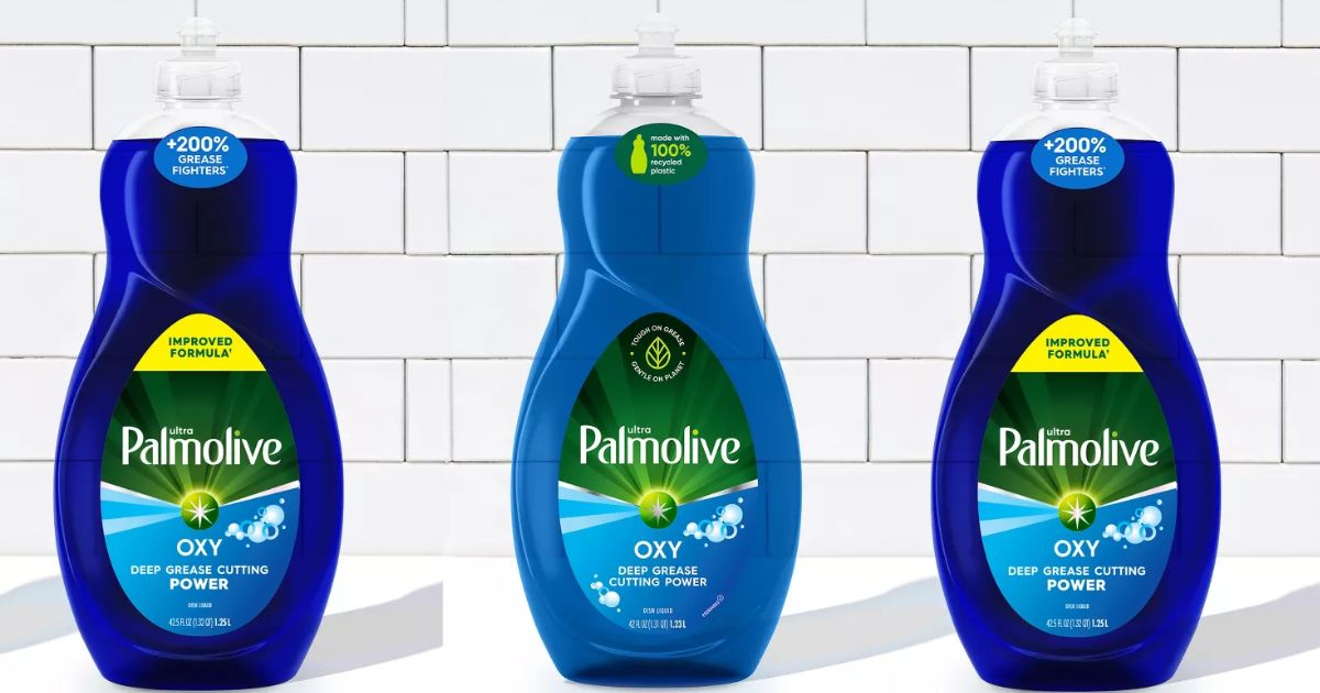three bottles of Palmolive