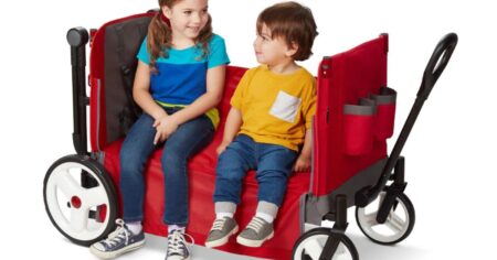 kids in a Radio Flyer wagon