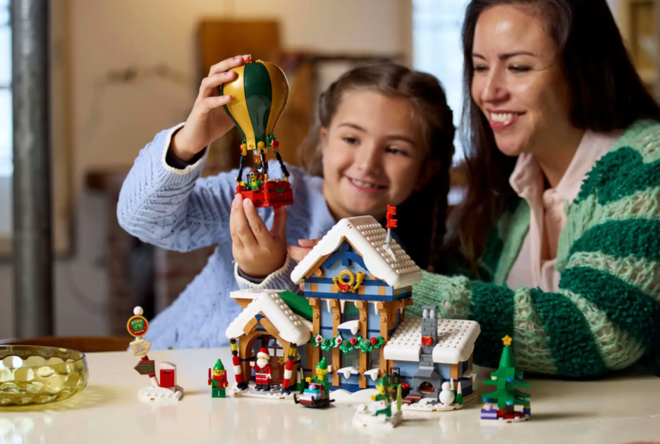 Santa s Post Office people playing with a LEGO Santa's Post Office Set