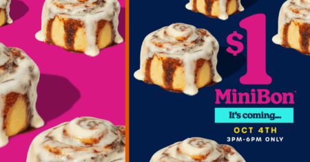 Score $1 MiniBons for National Cinnamon Roll Day Oct 4th at Cinnabon