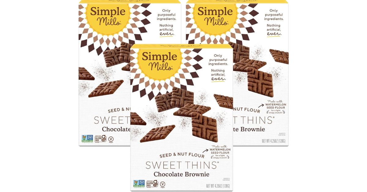 Simple Mills Sweet Thins three Simple Mills Sweet Thins boxes