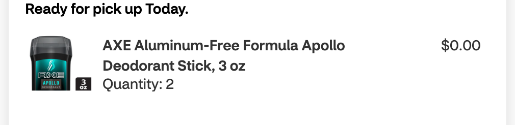 AXE AXE deodorant checkout screenshot