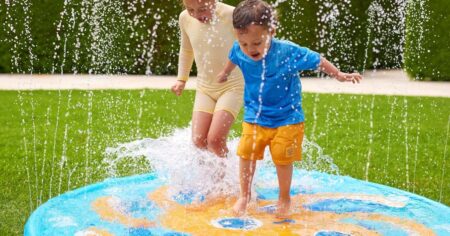 kids playing on a splash pad