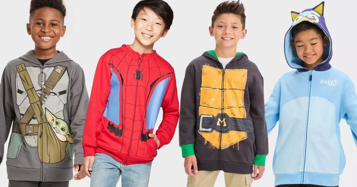 Costume Hoodies row of boys wearing costume hoodies