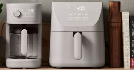 air fryer and a coffee maker on a counter