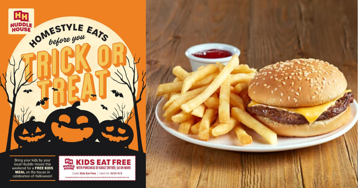 Huddle House Free Kids Meals October 31 – November 3!