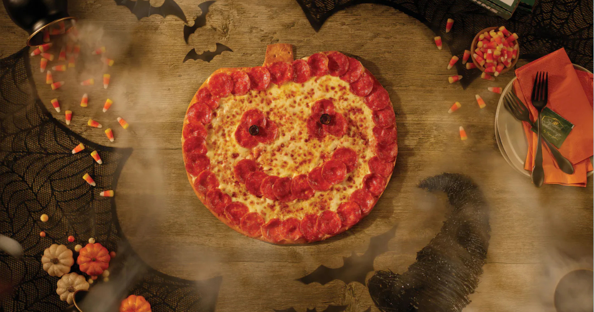 Jack O Lantern Pizza On A Table From Papa John s Jack O Lantern Pizza On A Table From Papa John s