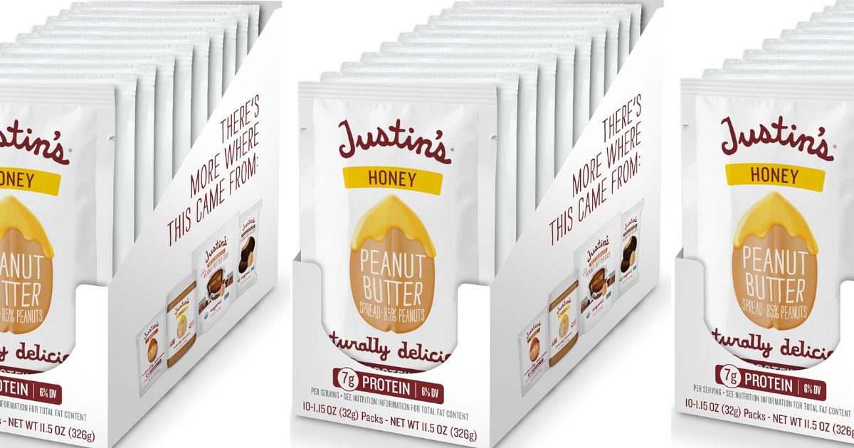 row of boxes of Justin s Peanut Butter