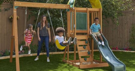 kids playing on a swingset