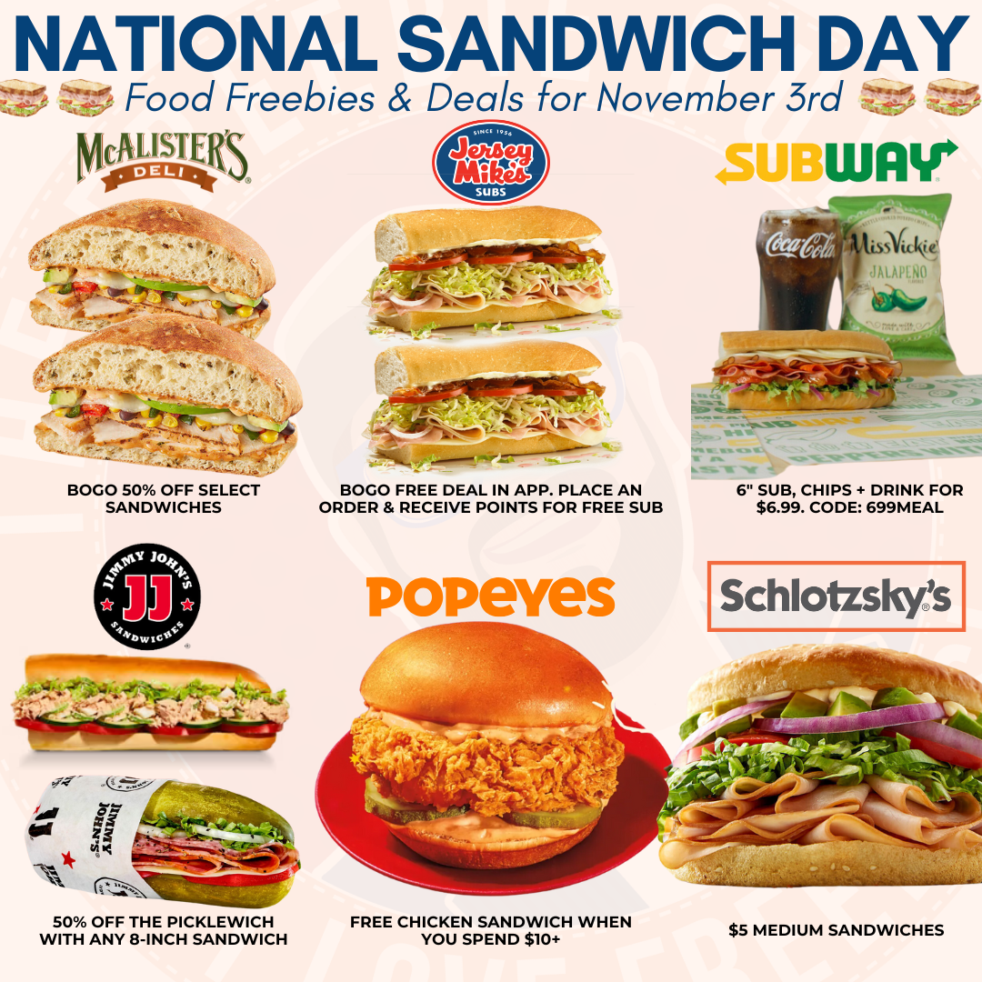National Sandwich Day Food Freebies Deals National Sandwich Day Food Freebies Deals