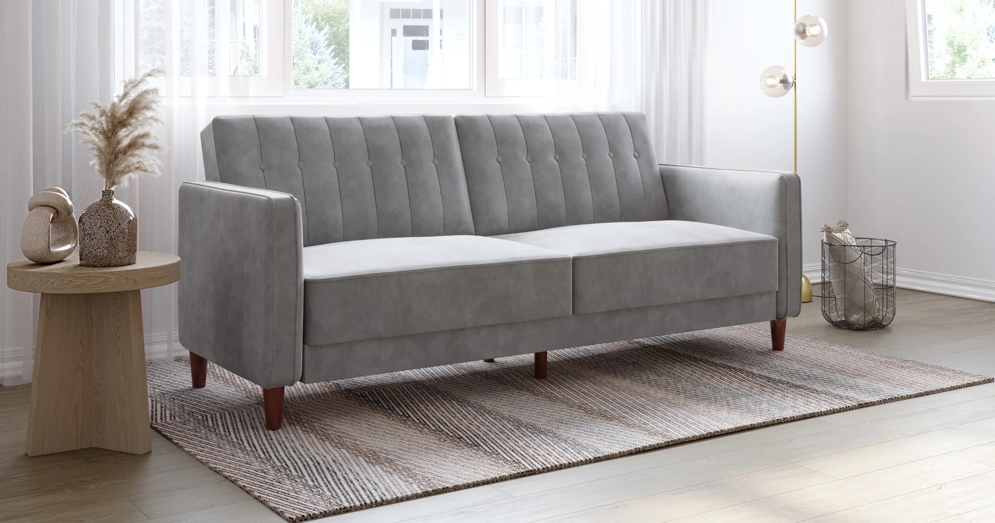 Perdue 81 5 Velvet Square Arm Convertible Sofa grey sofa couch