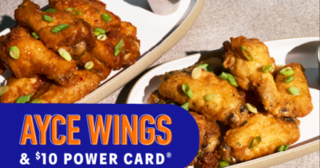 Wings with text that says All You Can Eat Wings & $10 Power Card