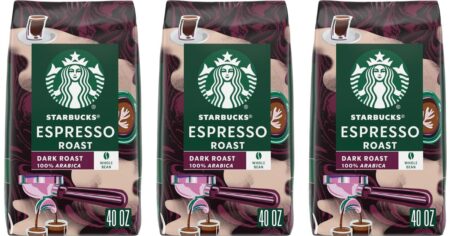 row of Starbucks coffee bags