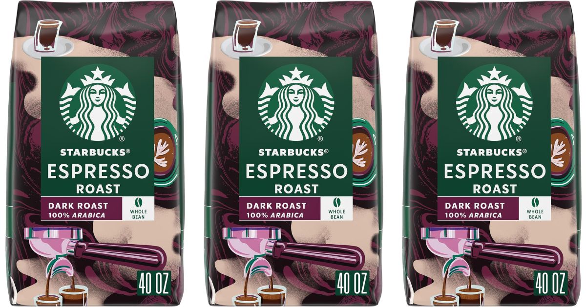 Starbucks Espresso Roast row of Starbucks coffee bags