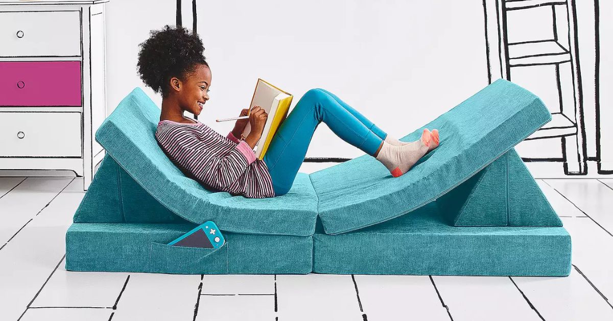 girl sitting on a play couch