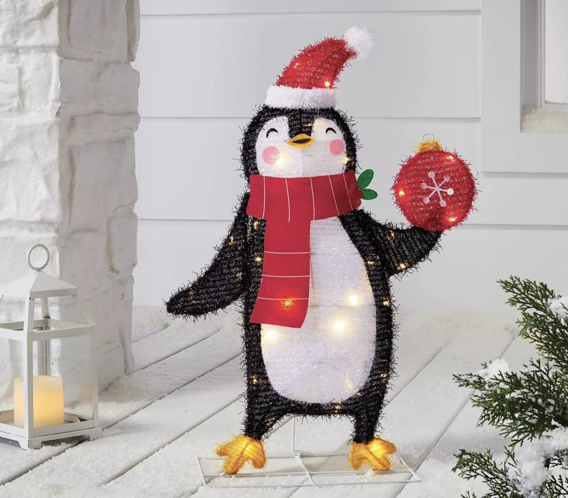 25" LED Dewdrop Tinsel Penguin Christmas Novelty Sculpture Light
