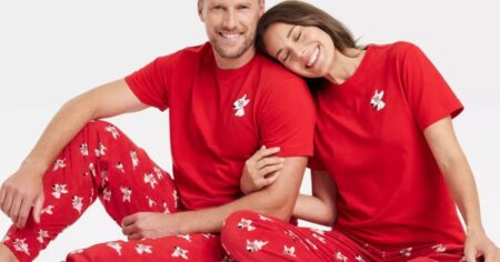 two people wearing Bullseye Pajamas
