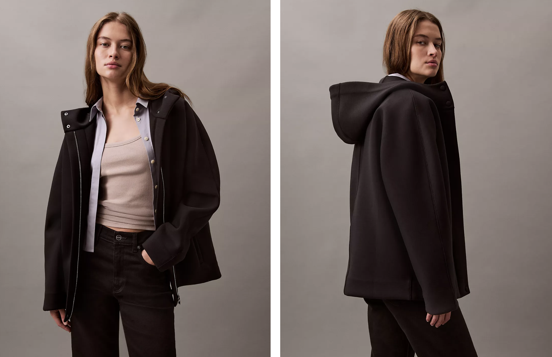 woman in a black jacket