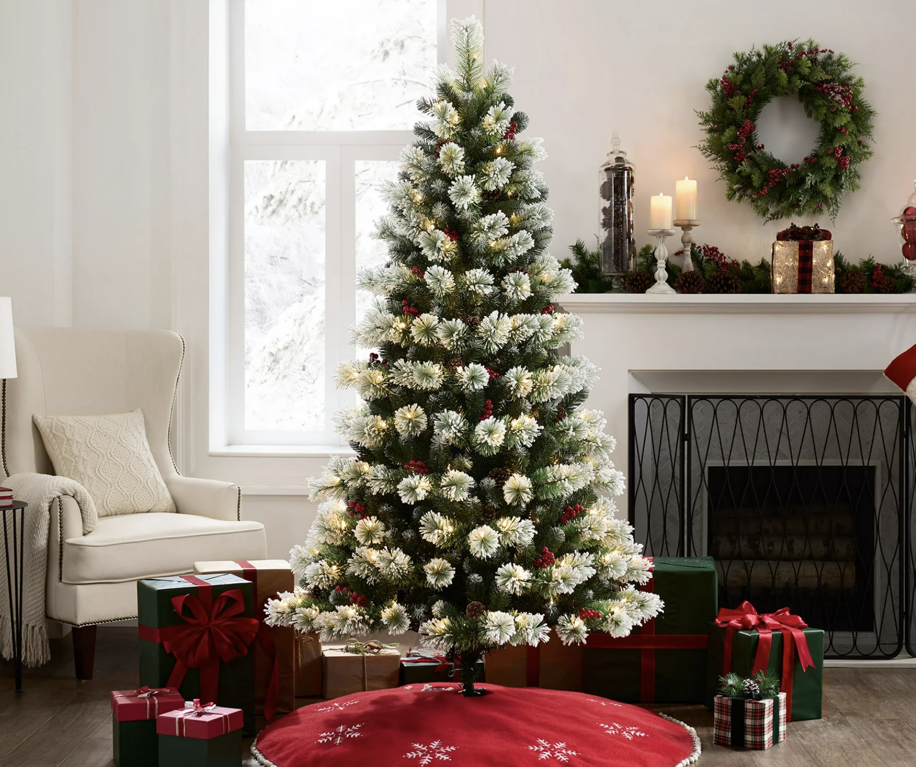 Holiday Time 6.5ft Pre-Lit Flocked Clyburn Pine Artificial Christmas Tree