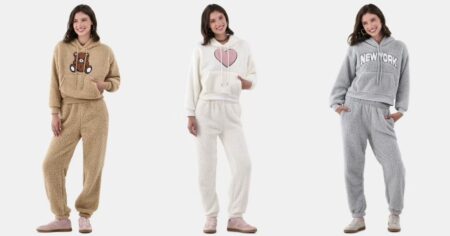 three women in jogger and hoodie sets