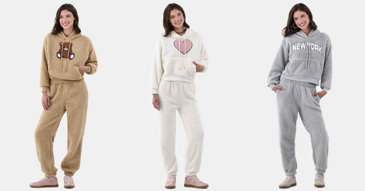 three women in jogger and hoodie sets