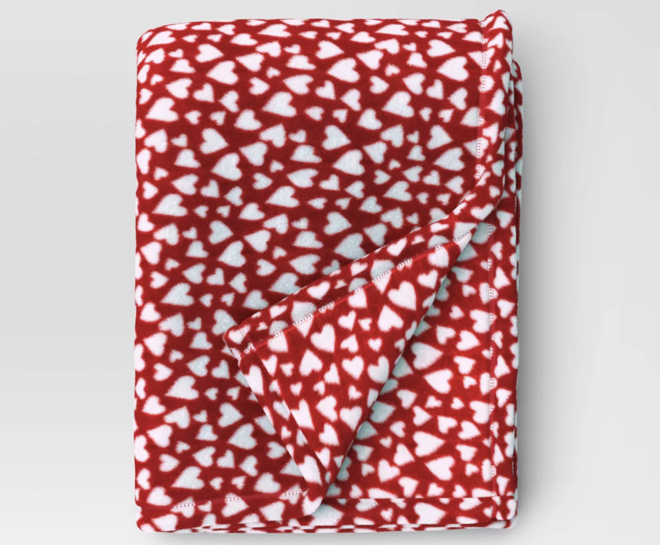 Recycled Poly Printed Paper Cut Hearts Plush Throw Pink:Red white and red throw blanket with hearts