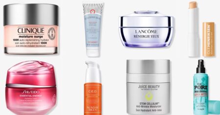 two rows of skincare products