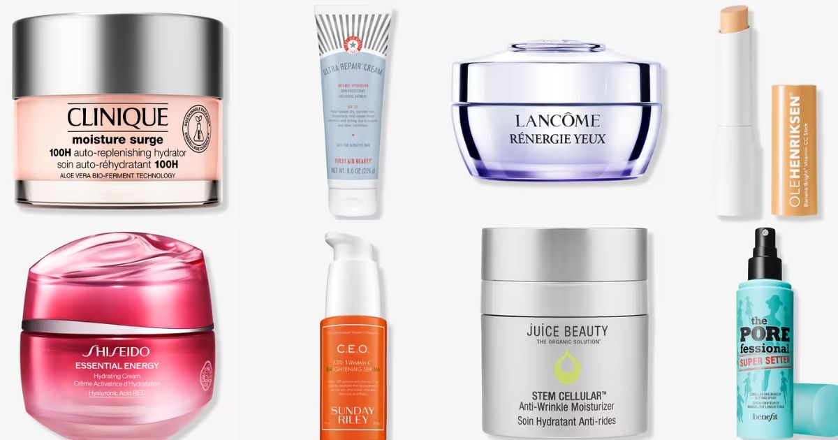 two rows of skincare products