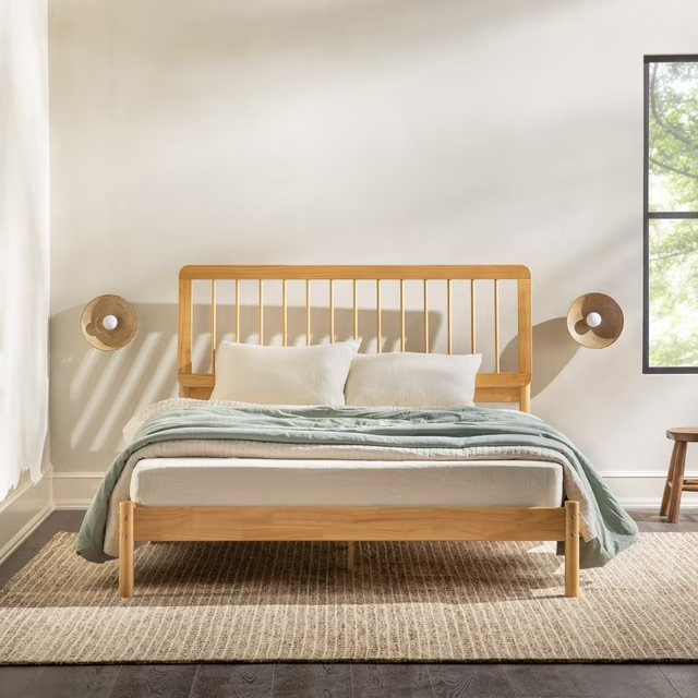 Walker Edison Mid Century Modern Slatted Solid Wood Queen Bedframe Natural Pine d065d8c7 8ea3 4291 bf20 69fd5ff85503 bad0cd727fa3becbc9547140af0944dc