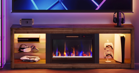 Bestier Modern Electric 7 Color LED FIREPLACE TV STAND