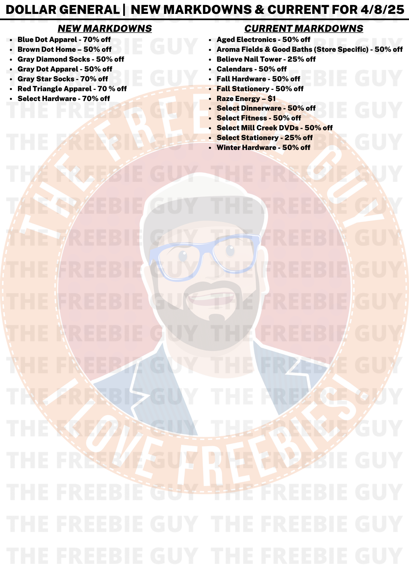 DOLLAR GENERAL NEW MARKDOWNS CURRENT FOR APRIL 8 2025