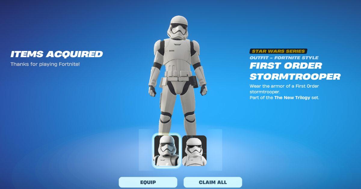 Star Wars First Order Stormtrooper Free Fortnite Skin