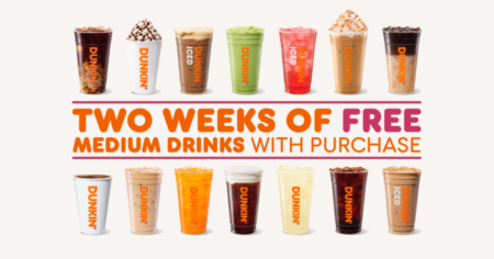 2 Weeks of Free Medium Drinks with Purchase at Dunkin