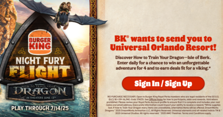 Burger King Night Fury Flight Sweepstakes Instant Win Game